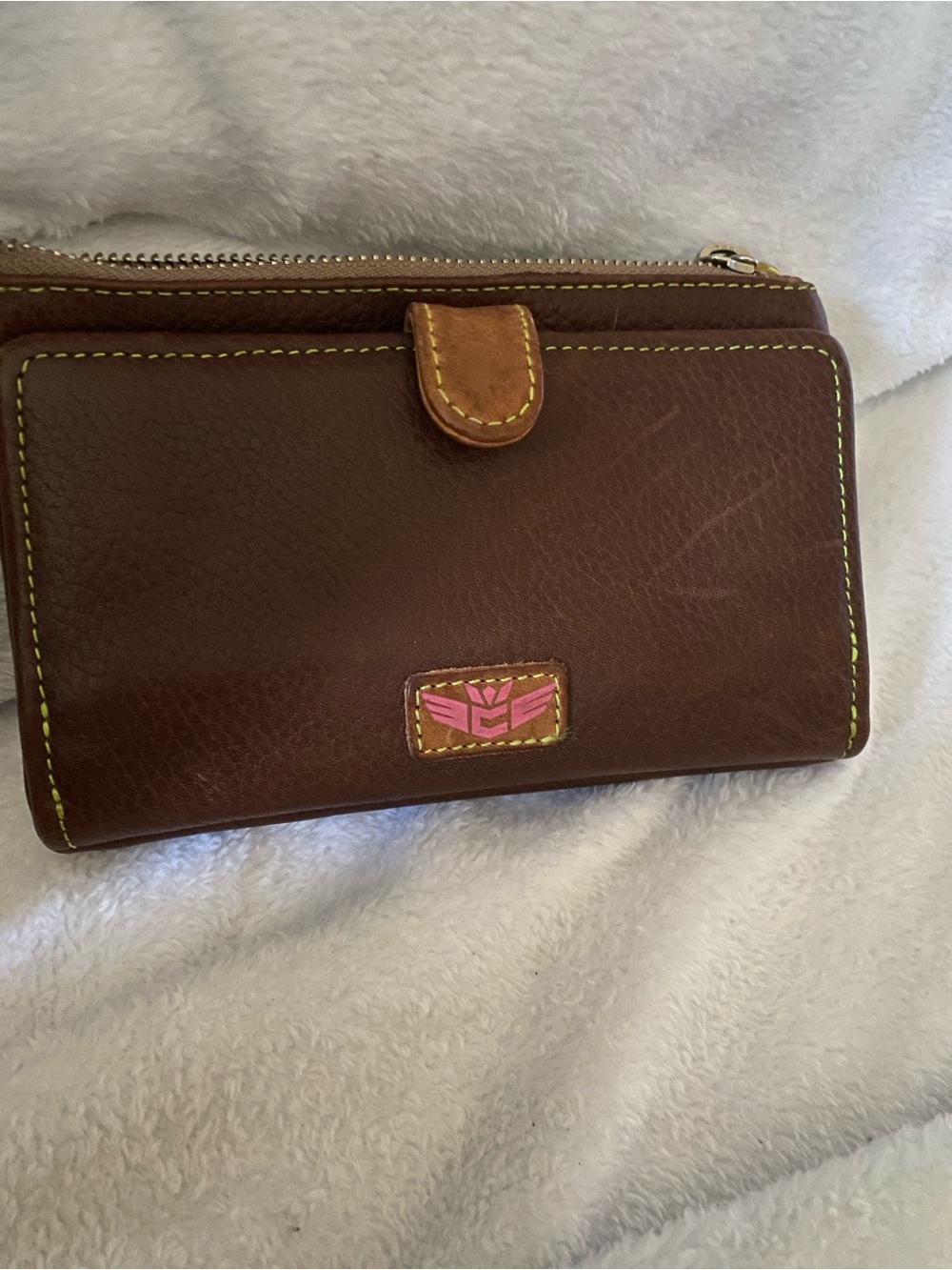 Consuela Brown Leather Women's Wallet with Pink Accent Patch